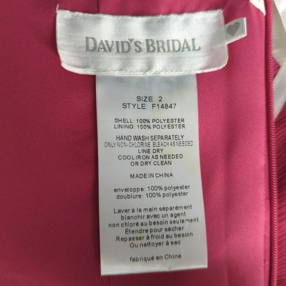 David's Bridal Crinkle Chiffon Front Cascade Pink Mini Dress‎ | SIZE 2 - Picture 9 of 10